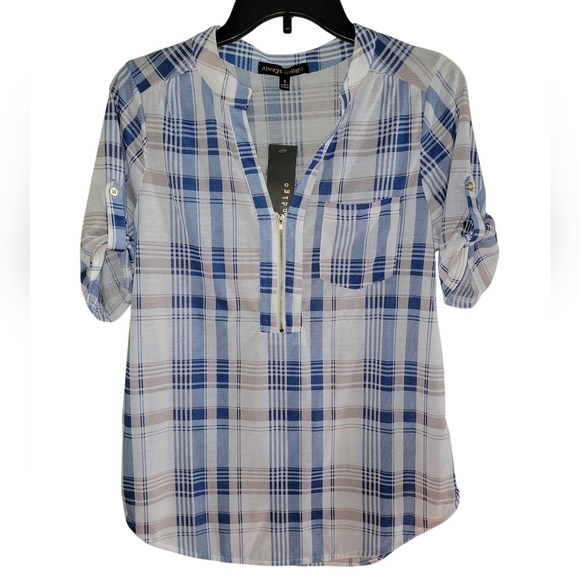 Always Indigo size small Blue Plaid Women's Top - Picture 8 of 8